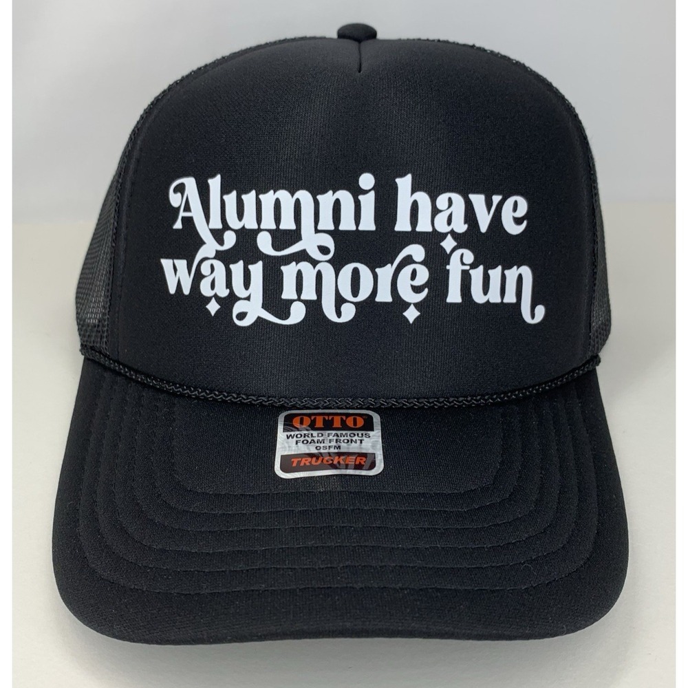 Alumni Have Way More Fun Hat Black Mesh Adjustable Snap Otto Trucker Cap ODOR